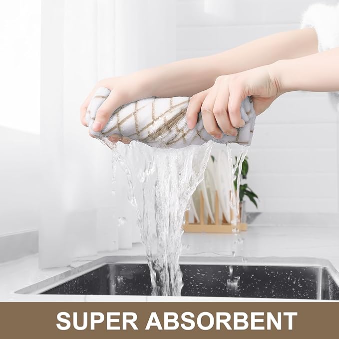 Homaxy Premium Cotton Kitchen Towels 16"x 28", Large Natural Ring Spun 390 GSM Dish Towels, Super Absorbent Terry Kitchen Hand Towels, Soft Tea Towel with Hanging Loop, Tan Check Design, 6 Pack