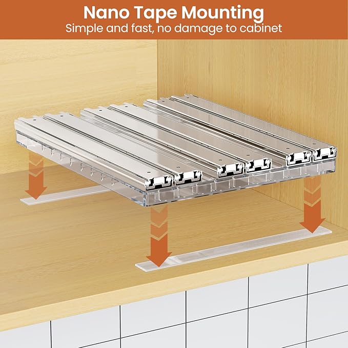 Pull Out Spice Rack Organizer for Cabinet, Slide Out Spice Racks Organizer, Easy to Install Spice Cabinet Organizers, 2.3''Wx10.35''Dx8.26''H, 3 Pack-2 Tier(Clear)