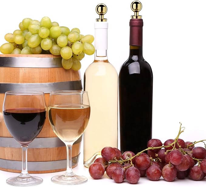 Wine Stoppers for Wine Bottles 6Pcs Vacuum Wine Bottle Stopper with Silicone Reusable Wine Corks, Leak proof Keep Fresh Suitable for Standard (Gold, 6 Pack)