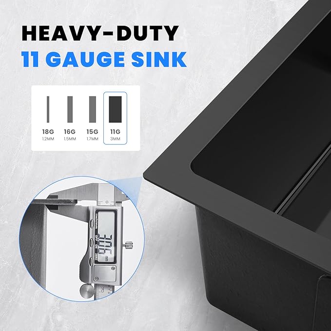 POPFLY 15×17 Inch Black Bar Sink,304 Stainless Steel Single Bowl 8 Inch Deep Laundry Sink Rv, Undermount Small Kitchen Sinks