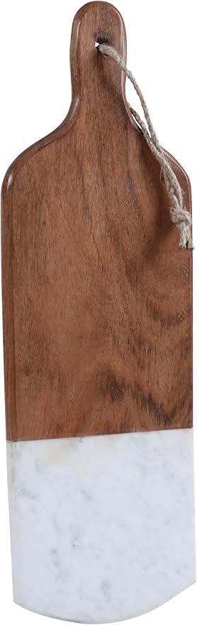 Marble & Acacia Wood Cutting Board – 16.25x5.5" White Charcuterie, Cheese & Serving Tray for Bread, Steak, Fruit – Elegant Solid Chopping Board for Kitchen & Parties