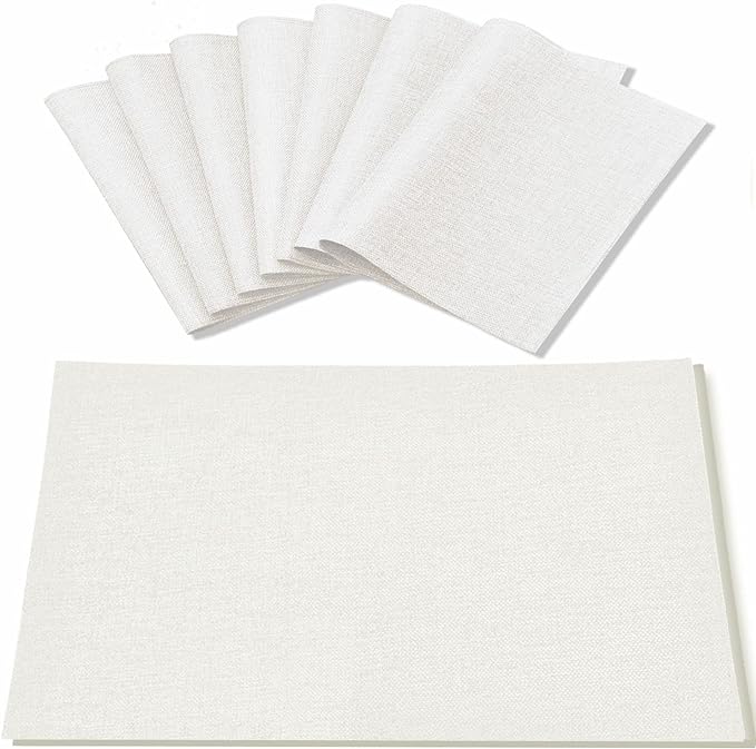 Linen Placemats Set of 8, Machine Washable, Heat Resistant, Wrinkle Free, Thick Polyester Kitchen Place Mats for Dining Table (White)
