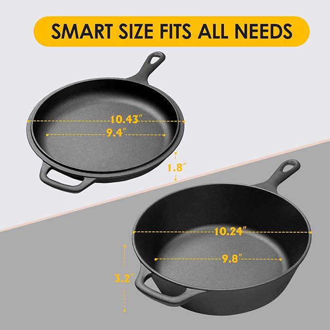2-in-1 Pre-Seasoned Cast Iron Dutch Oven Pot with Skillet Lid Set, 10" Skillet 3QT Pot for Cooking, Baking, Frying and Camping