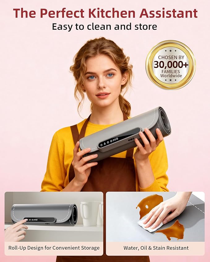 Warming Mat for Food, Upgraded Fast-Heating Electric Warming Tray with 7 Temp Levels & 8 Timers, Buffet Raised Feet & Rollable Silicone Heat Pad, Portable Food Warmer for Home, Party & Travel