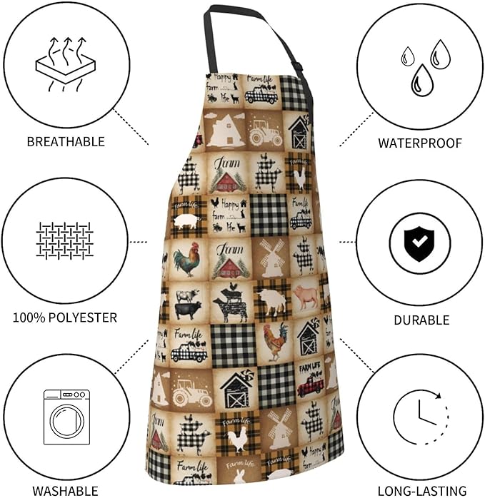 Funny Animal Apron with 2 Pockets Waterproof for Men Women Kitchen Garden Decor
