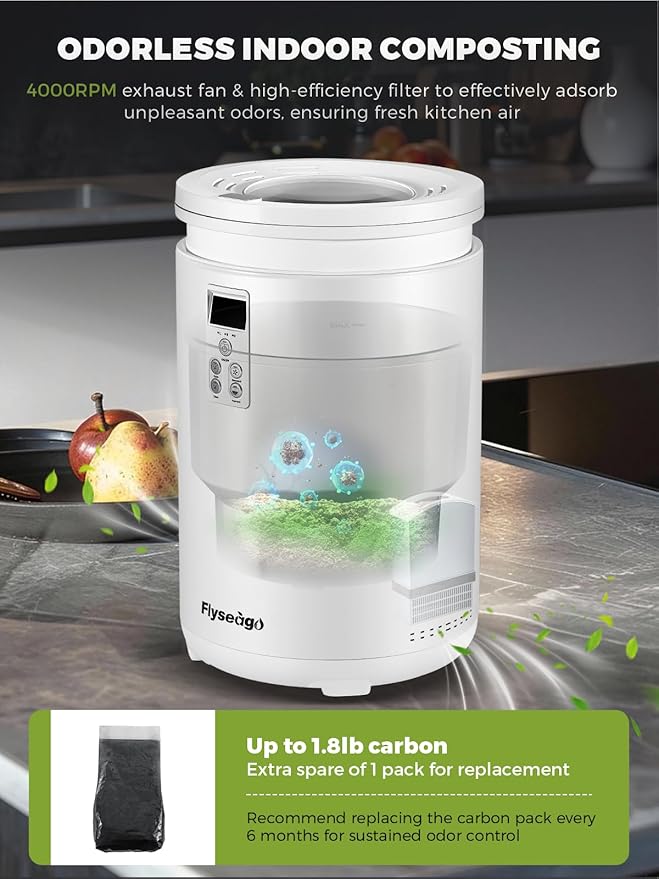 Electric Composter for Kitchen Smart Odorless Countertop Compost Bin Machine Quiet Larger 4.5L Indoor Food Cycler with Auto Cleaning, 3 Modes, 2 Carbon Packs, Turn Food Waste into Fertilizer