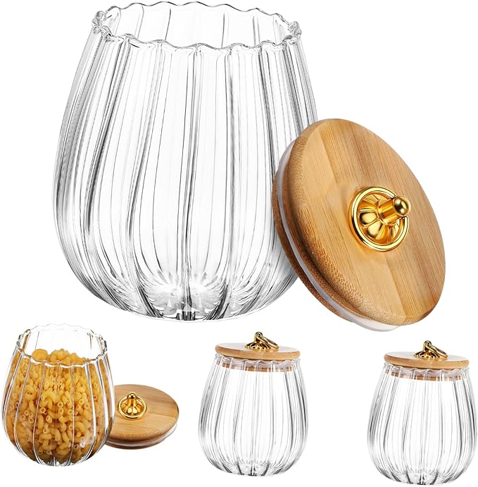 4pcs Glass Storage Jars Airtight Food Containers with Petal Design Large Capacity Candy Canisters for Kitchen Pantry Organization