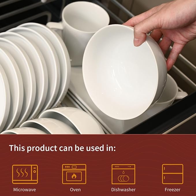 Cereal Bowls Set of 4, White Soup Bowls 20 oz, Ceramic Breakfast Bowl 6 Inch, Kitchen Bowl for Salad, Pasta, Ramen, Oatmeal, Noodle, Rice, Microwave and Dishwasher Safe