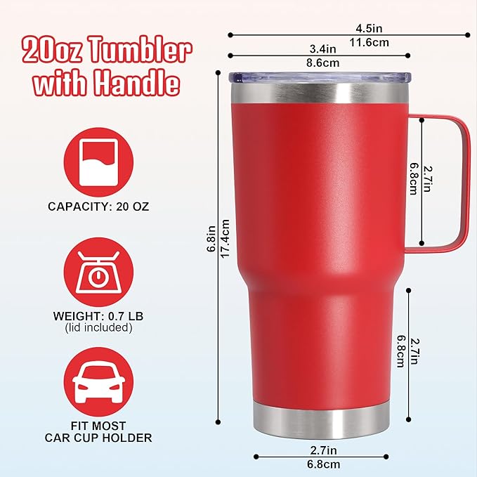 20 oz Tumbler with Handle and Lid, Stainless Steel Tumbler Insulated Travel Coffee Mug, Spill Proof Double Wall Vacuum Tumbler Cup Keep Drink Hot & Cold, Mix, 12 Pack