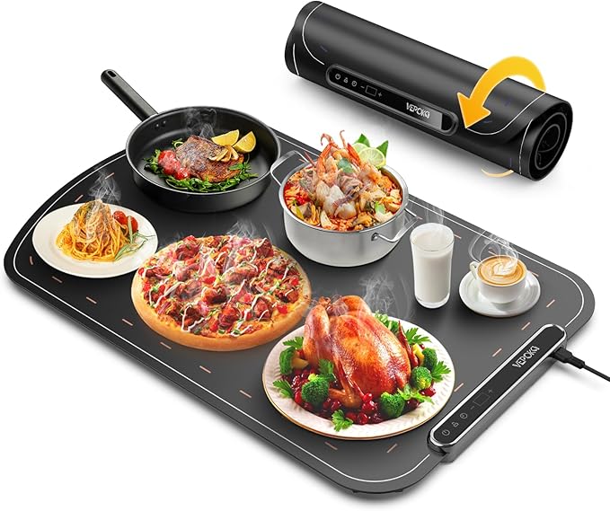 Food Warming Mat for Buffet, VEPOKA Food Warming Mats for Countertop, Silicone Heating Mat with 7 Temperature Levels& Auto Shut-Off, Food Warmers for Parties, Gatherings, Everyday Use