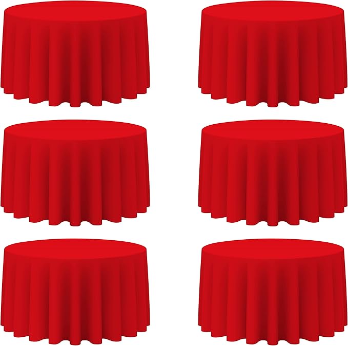 BRILLMAX 6 Pack Red Round Tablecloths 120 Inch - Circle Bulk Linen Polyester Fabric Washable Table Cloth Cover for Wedding Reception Banquet Birthday Party Buffet Restaurant