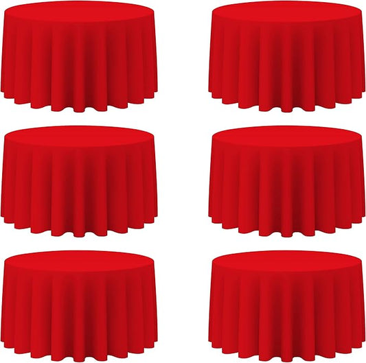 BRILLMAX 6 Pack Red Round Tablecloths 120 Inch - Circle Bulk Linen Polyester Fabric Washable Table Cloth Cover for Wedding Reception Banquet Birthday Party Buffet Restaurant