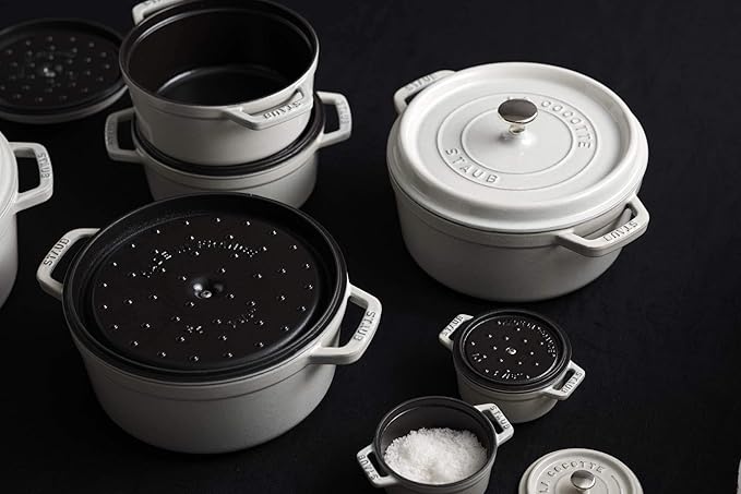 Staub Cast Iron 5.5-qt Round Cocotte - White Truffle, Made in France