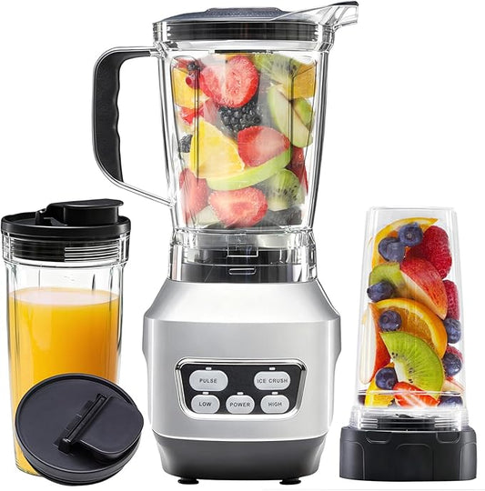 Sweetcrispy Countertop Blender, 1400W 60oz Blender Combo for Kitchen, Smoothies Maker With BPA-Free Portable Cups For Shakes, Sauces, Juice, Ice Crushing, Silver