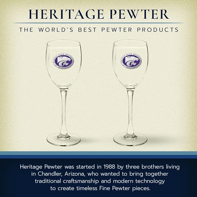 Heritage Pewter Kansas State Wildcats Glass Goblets – Set of 2 | 12 OZ Goblet Wine Glasses | Expertly Crafted Pewter Glass