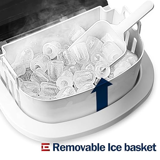 Euhomy Ice Maker Countertop, 26 lbs/24H, 9 Cubes Ready in 6 Mins, Self-Cleaning, Compact Potable Ice Maker with Ice Scoop and Basket for Home/Kitchen/Office.(Black)