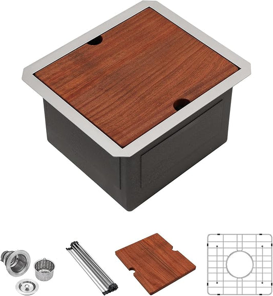 Lordear Undermount RV Kitchen Sink 13x15 Inch Bar Prep Sink 16 Gauge Stainless Steel Workstation Sink 13” With Cutting Board Small Kitchen Sink