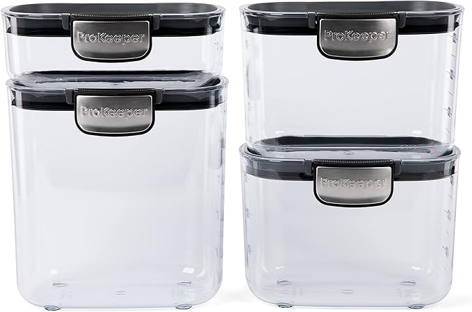 Progressive International ProKeeper+ 4-Piece Clear Plastic Modular Airtight Pantry Food/Snack Kitchen Storage Organization Container Canister Set