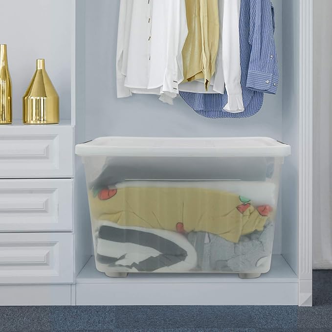 Bringer 70 Qt Latching Plastic Storage Containers with Lids, Clear Large Storage Box with Wheels