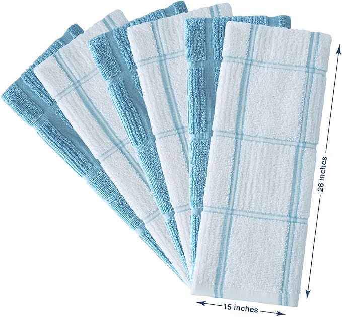 CRAFTSWORTH Kitchen Towels, 15 x 26 Inches, Pack of 6, 400 GSM, 100% Ring Spun Cotton, Aqua Combo Windowpane Dish Towels Super Soft and Absorbent, Tea Towels and Bar Towels