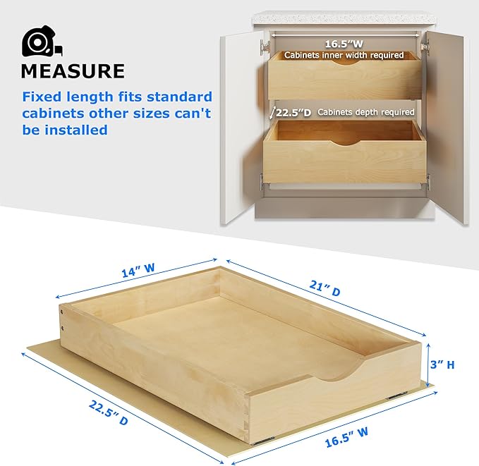 14" W x 22" D Pull Out Cabinet Organizer with Heavy Duty Slides, Kitchen Cabinet Roll Out Drawers, Pull-Out Home Organizers,Soft Close Pull Out Drawers for Cabinets
