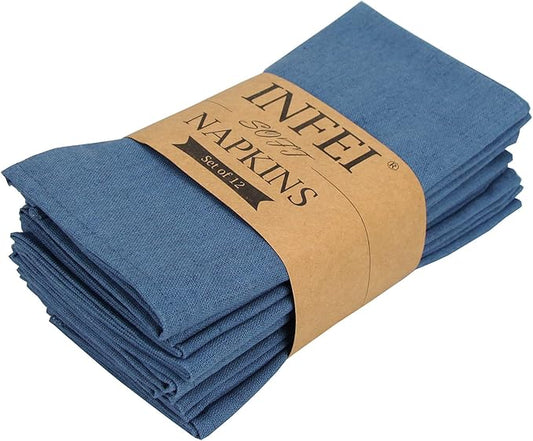 Solid Color Polyester Linen Blended Thin Dinner Cloth Napkins - Set of 12 (40 x 40 cm) - for Events & Home Use (Aegean)