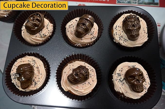 JETKONG 10 Cavity Skull Chocolate Molds Silicone Skull Candy Mold for Jelly Crayon Resin, Pack of 2 (Black)