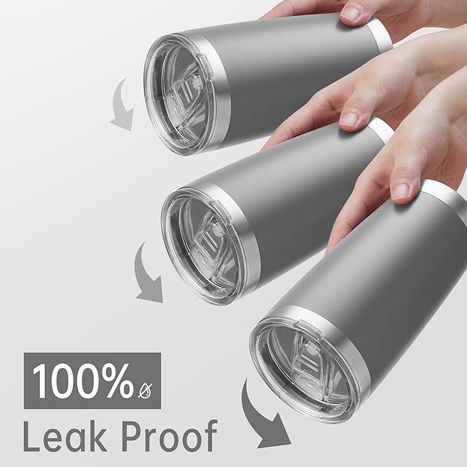 20 oz Tumblers Bulk Stainless Steel Tumbler with Lid Double Wall Vacuum Insulated Coffee Mug 20oz Powder Coated Cup for Hot and Cold Drinks, Gray, 12 pack