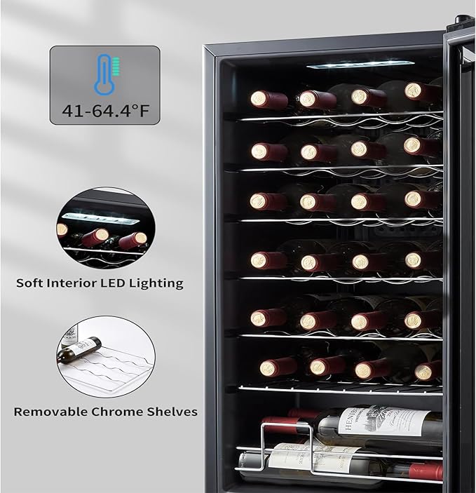 BODEGACOOLER 28 Bottle Compressor Wine Cooler for Home and Kitchen, Freestanding Mini Fridge with Digital Touchscreen, LED Display,Split Storage for Red & White Wines,Matte Black Refrigerator Home Bar