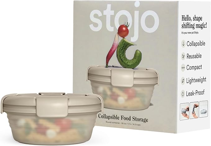 STOJO Collapsible Bowl - Translucent Oat, 36oz - Reusable Silicone Bowl for Hot and Cold Food - Perfect for Travel, Meal Prep, To-Go Lunch, Camping & Hiking - Microwave & Dishwasher Safe