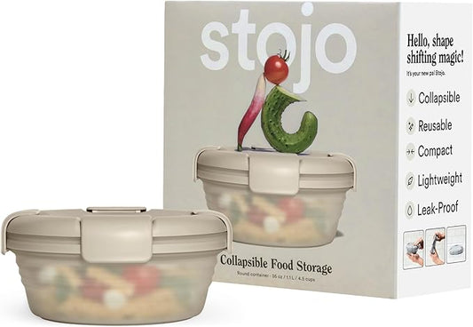 STOJO Collapsible Bowl - Translucent Oat, 36oz - Reusable Silicone Bowl for Hot and Cold Food - Perfect for Travel, Meal Prep, To-Go Lunch, Camping & Hiking - Microwave & Dishwasher Safe