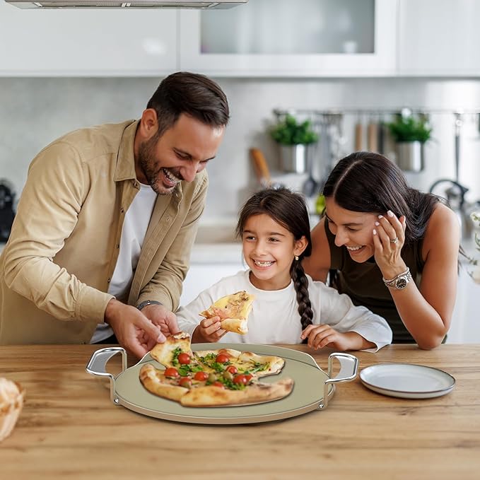 Skyflame Gourmet BBQ System Pizza Stone, 13-inch Baking Stone with Stainless Steel Carry Rack, Compatible With Weber 8836, Kettle Charcoal/Smoke/Gas/Ceramic Grills, Pizza Oven