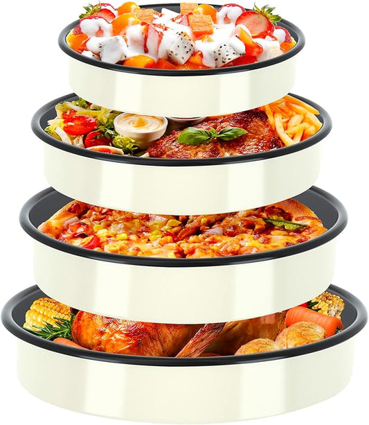 Enamel Baking Pans Set Round Roasting Dish 4-Pack 9/10/12/14 Inch Non-Toxic Non-Stick Carbon Steel Large Bakeware for Cake Bread Pie Pizza Turkey Steak, Oven Dishwasher Safe Thanksgiving Gift Cookware