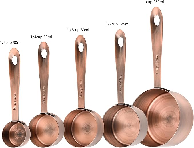 Copper Measuring Cups and Spoons Set, Stainless Steel Measuring Cups and Spoons Set 12, Metal Measuring Cups Set, 5 Copper Measuring Cup Set and 6 Copper Measuring Spoons &Leveler for Kitchen