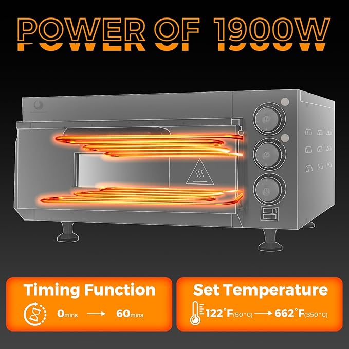 BEAMNOVA Commercial 16" Pizza Oven, Countertop, 20L, 12 Inch Pizza Pan & 16 Inch Pizza Stone, 0-60min Timer, 50-350°C, for Restaurant Home, Electric Baked Pretzels Machine