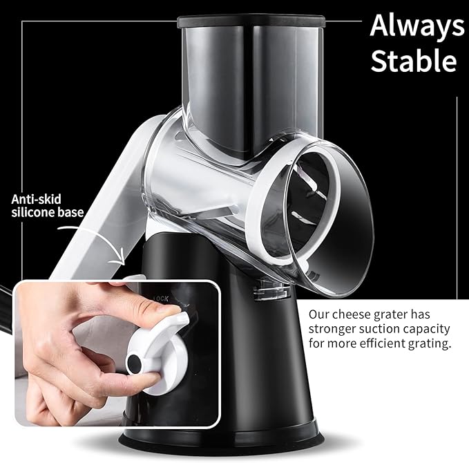 Rotary Cheese Grater, 3 in 1 Cheese Shredder Grater Rotary with Handle, Vegetable Mandoline Slicer Shredder for Vegetable, Cheese, Nut