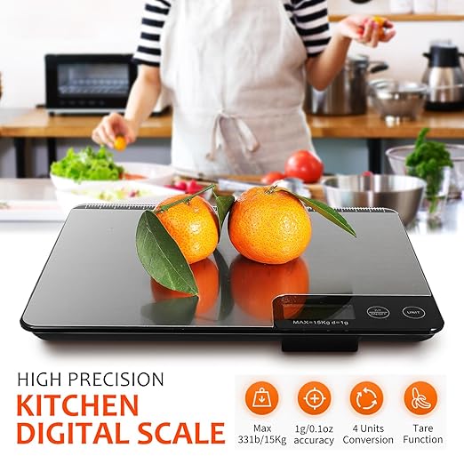Electronic Food Scale Stainless Steel Kitchen Scale with Tare Function High Precision Grams Ounces Measurement Easy-Clean Panel for Baking Meal Prep Cooking