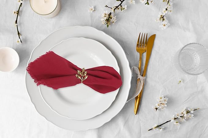 ACCENTHOME Red Cotton Linen Napkin Set of 12 18x18 inch Dinner Napkins - Washable Soft Premium Hotel Quality Reusable Napkins Perfect Table Napkins for Family Dinners, Weddings & Everyday Use