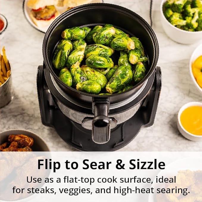 Aria Air Fryer, Non-Stick Ceramic Build, Dishwasher Safe Ceramic Non Toxic Large Sized Airfryer Basket, Touchscreen Display & Auto Shutoff, BPA & Teflon Free with Cookbook (4 Qt Flip Flop (2+2))