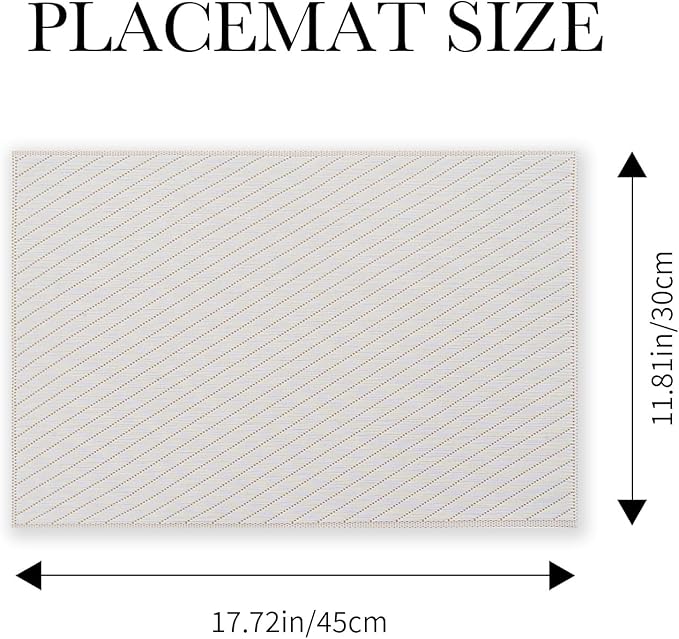 BACKTOEDEN Placemats Set of 12 Heat Resistant Washable Wipeable Placemat Woven Non-Slip Foldable Vinyl/Plastic Place Mats Indoor/Outdoor Mat Kitchen Dining Table Pad, Light Gray Twill