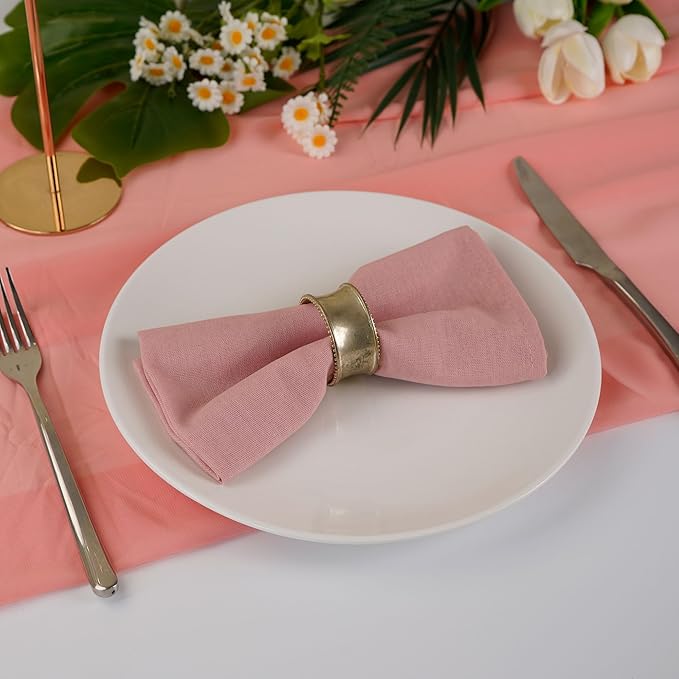 Solid Color Polyester Linen Blended Thin Dinner Cloth Napkins - Set of 12 (40 x 40 cm) - for Wedding Parties Events & Home Use (Blush)