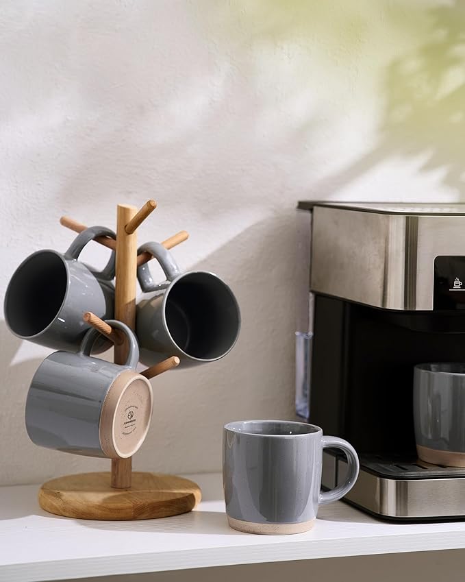 famiware Coffee Mugs for 4, 12 oz Mug Set, Drinking Cup with Handle for Coffee, Tea, Cocoa, Milk, Milkyway serise, Dark Gray