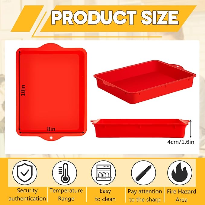 Geetery Set of 4 Silicone Square Cake Pan Silicone Brownie Pan Nonstick Baking Mold for Muffin Bread Rice Crispy Lasagna Pie, Red (10 x 8 x 1.6 Inches)