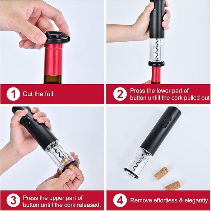 Electric Wine Opener, Automatic Corkscrew with Foil Cutter, Cool Home Kitchen Gadget, Wine Accessory for Wine Lovers, House Warming Gift, Party Bar