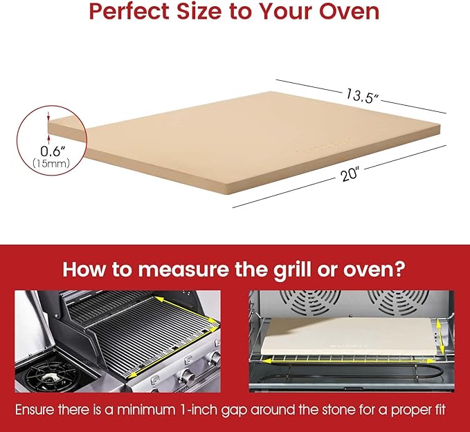 20"x 13.5" Pizza Stone, Cordierite Pizza Pan for Oven Grill and BBQ, Rectangular Large Baking Stone for Bread, Durable Cooking Stone, Thermal Shock Resistant