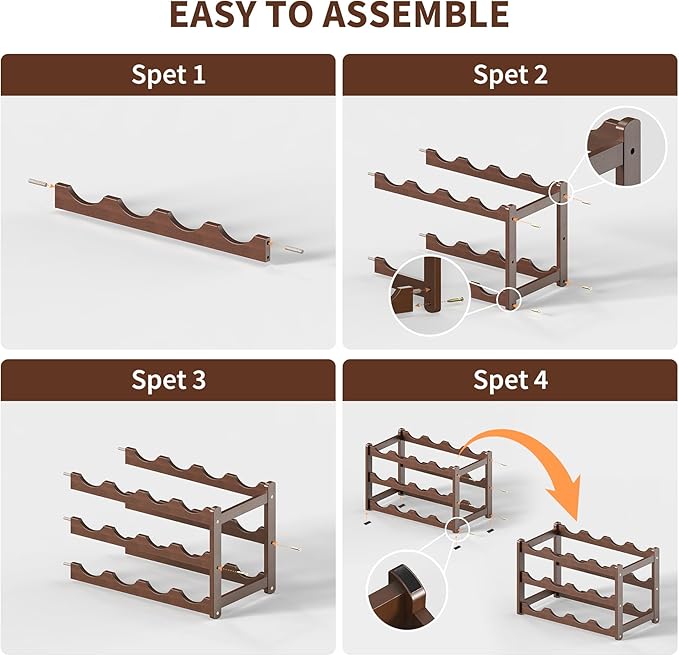 Wine Rack,Bamboo Wine Racks Countertop,Sturdy Wine Rack for Inside Cabinet &Freestanding Floor, 3-Tier 12 Bottles Racks for Kitchen,Cabinets,Home Bar,Wine Storage Racks(3-Tiers)