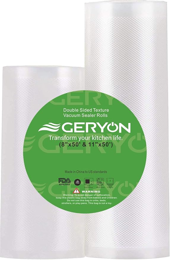 GERYON Vacuum Sealer Bags Rolls, 8x50ft & 11x50ft for Food Storage, Double Sided Texture, BPA-Free, Heavy Duty, Great for Vacuum Seal storage, Meal Prep or Sous Vide