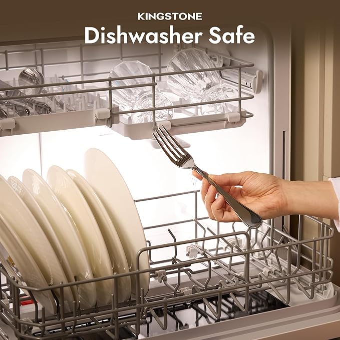 KINGSTONE 40 Piece Teardrop Silverware Set for 8, 18/10 Stainless Steel Flatware Set, Modern Design Cutlery Set for Home/Hotel/Wedding,Mirror Polished and Dishwasher Safe