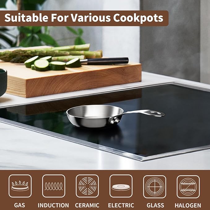 Macevia 0.12QT Mini Pot for Precision Melting, 4 Inch Small Sauce Pan with Handle, 18/10 Stainless Steel Butter Warmer Ideal for Kitchen, Restaurant, Camping & RV Use - Silver