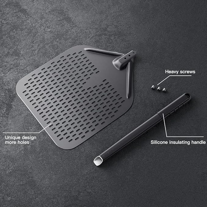 13 Inch Perforated Pizza Peel, 13" x 15" Aluminum Pizza Turning Peel, Professional Pizza Spatula, 30 Inch Overall